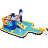 Hüpfburg mit Trocken-/Wasserrutsche, Sprungbereich, Planschbecken, Wasserkanone, Basketballkorb & Boxspiel, Bouncy Castle für Kinder, 578 x 408 x 250 von COSTWAY