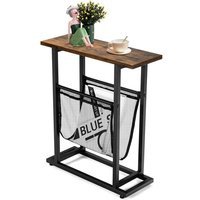 Costway - Industrieller Beistelltisch schmal, mit Zeitschriftenhalter & Stahlrahmen, Sofatisch, Teetisch für Wohnzimmer Schlafzimmer Büro von COSTWAY