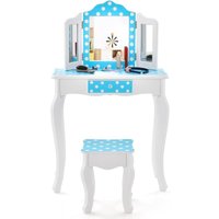 Costway - Kinder Schminktisch mit Hocker, 2 in 1 Frisiertisch Schreibtisch mit dreifach klappbarem Spiegel & Abnehmbarer Platte & Schublade, von COSTWAY