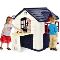 Kinder Spielhaus für bis zu 6 mit Pickniktisch, Türen & Fenstern, Outdoor inkl. Spielzeugset und Regenschutzhülle, 164 x 124 x 132 cm Blau - Costway von COSTWAY