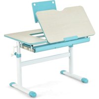 Kinderschreibtisch höhenverstellbar 51-73cm, mit neigbarer Tischplatte, Bücherständer, Schublade, für 3-12 Jahre Kinder Blau - Costway von COSTWAY