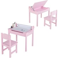 Costway - Kinderschreibtisch mit Stuhl, Kindertisch-Set mit klappbarer Tischplatte, Papierrollenhalter, Schülerschreibtisch für Kinder ab 3 Jahren, von COSTWAY