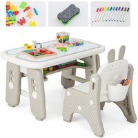 Costway - Kindertisch mit Stuhl, Schreibtisch höhenverstellbar mit aufklappbarem Bücherregal & magnetischem Zeichenbrett, Zeichentisch von COSTWAY