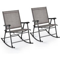 Costway - Klappbarer Schaukelstühle, 2er Set Gartenstühle mit atmungsaktivem Sitzstoff, Schaukelsessel für Hinterhof, Terrasse, Poolbereich von COSTWAY
