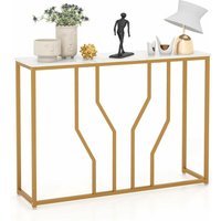 Konsolentisch, Eingangstisch schmal Marmor Optik, Sofatisch mit geometrischem Metallrahmen, Beistelltisch Gold + Weiß, 110 x 30 x 80 cm, für Konsolentisch, Eingangstisch schmal Marmor Optik, Sofatisch mit geometrischem Metallrahmen, Beistelltisch Gold + Weiß, 110 x 30 x 80 cm, für von COSTWAY