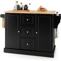 Küchenschrank Holz, Kücheninsel mit 5 versteckten Rollen, Küchenwagen mit Arbeitsplatte & Handtuchhalter & 3 Schubladen, 5-stufig verstellbaren von COSTWAY
