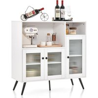 Küchenschrank mit Glastüren, Sideboard mit verstellbaren Einlegeböden, Kommode Holz für Esszimmer, Wohnzimmer und Arbeitszimmer (Weiß) - Costway von COSTWAY