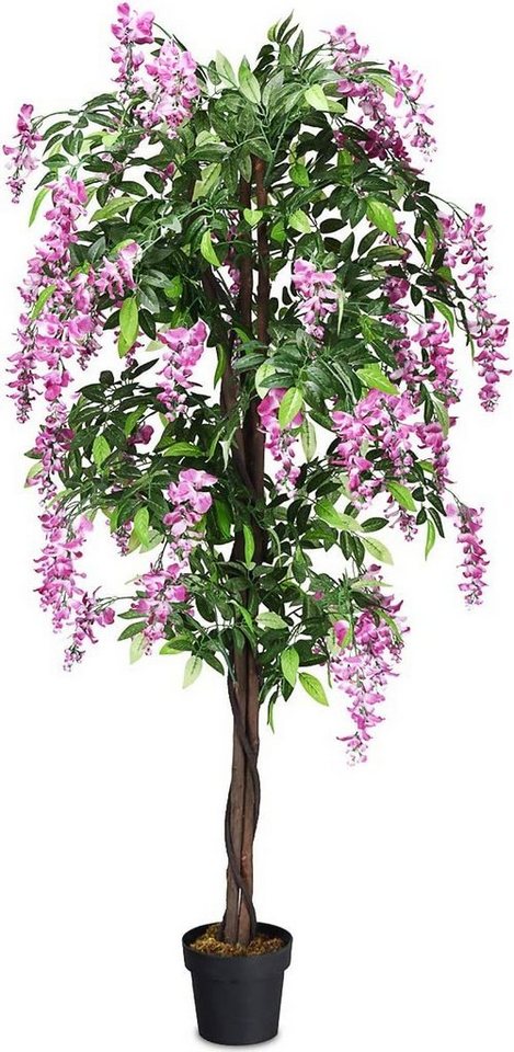 Kunstbaum, COSTWAY, Höhe 180 cm, mit Blüten und Töpf, Blättern & 2 Stämmen von COSTWAY