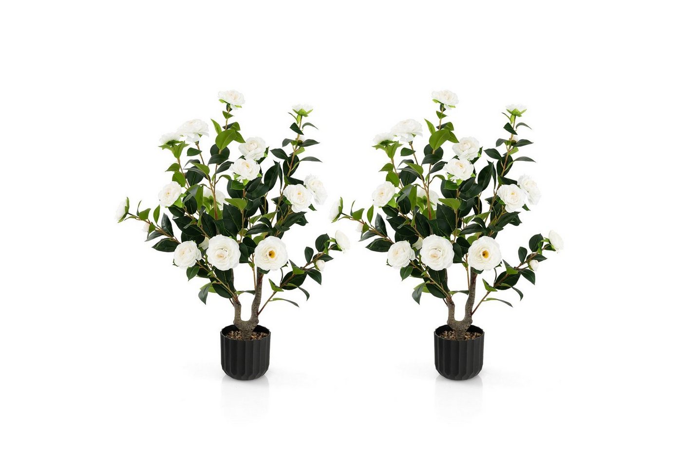 Kunstbaum Kamelie, COSTWAY, Höhe 95 cm, 2er-Set mit 24 Blüten & Blumentopf von COSTWAY