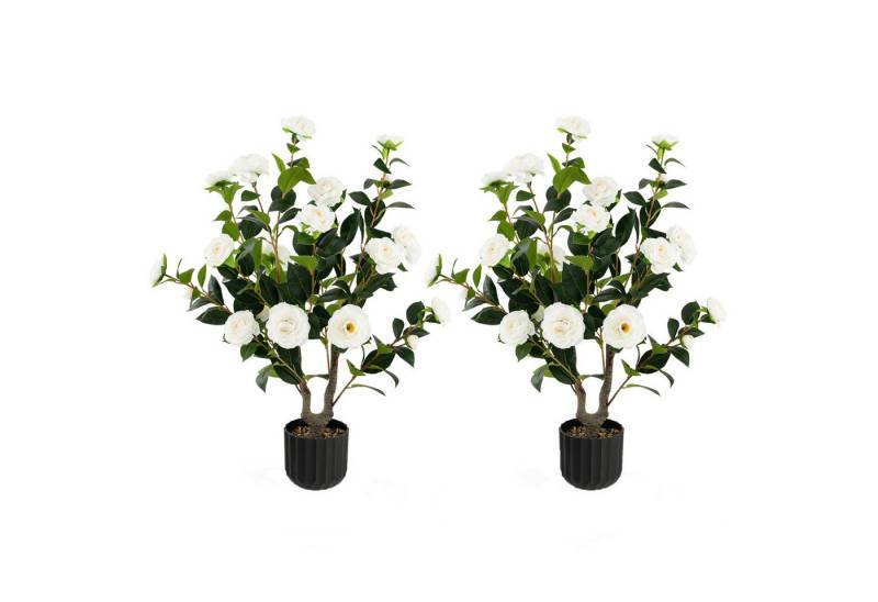 Kunstbaum Kamelie, COSTWAY, Höhe 95 cm, 2er-Set mit 24 Blüten & Blumentopf von COSTWAY