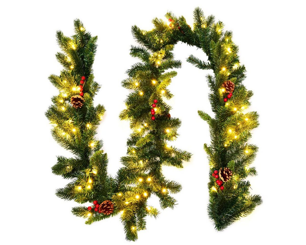 Kunstgirlande, COSTWAY, 270cm, Timer, 100 LEDs, Kiefernzapfen, rote Beeren Kunstgirlande, COSTWAY, 270cm, Timer, 100 LEDs, Kiefernzapfen, rote Beeren von COSTWAY