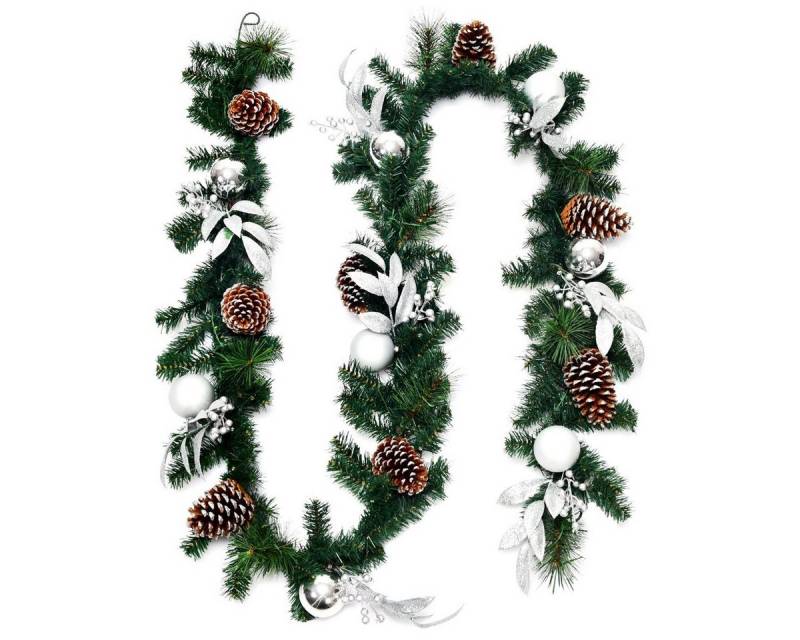 Kunstgirlande, COSTWAY, mit 50 LEDs, Tannenzapfen, Silberkugeln von COSTWAY