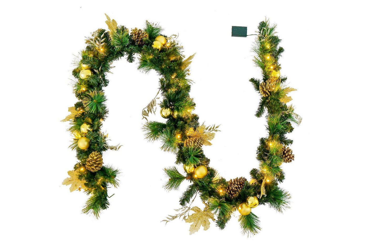 Kunstgirlande, COSTWAY, mit 50 LEDs, Tannenzapfen & goldenen Kugeln, 270cm Kunstgirlande, COSTWAY, mit 50 LEDs, Tannenzapfen & goldenen Kugeln, 270cm von COSTWAY