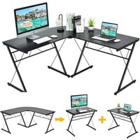 L-förmiger Computertisch mit Metallrahmen, Eckschreibtischtisch Winkelschreibtisch 150x150x76cm, schwarz - Costway von COSTWAY
