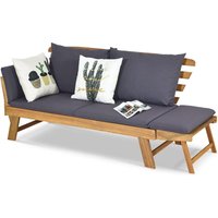 Liegesofa mit klappbaren Seitenlehnen, Sonnenliege Akazienholz mit Auflage, Gartenbank für Garten Terrasse Innenbereich Grau - Costway von COSTWAY