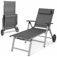 Costway - Liegestuhl aus Aluminium mit Rollen, klappbarer Sonnenliege mit 7-Fach verstellbarer Rückenlehne und Abnehmbarer Kopfkissen, Klappliege von COSTWAY