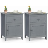 Nachttisch aus Kiefernholz, Nachtschrank mit Schublade und Tür, 2-stufiger Akzenttisch Beistelltisch mit geräumiger Tischplatte, Sofatisch von COSTWAY