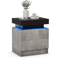 Nachttisch led, Nachtschrank mit 2 Schubladen, Nachtkommode dynamisch & statisch beleuchtet, inkl. Fernbedienung, modern, 45 x 35 x 52cm, grau von COSTWAY