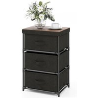 Nachttisch mit 3 Stoffschubladen, Beistelltisch mit Metallrahmen, Aufbewahrungsschrank Stoffkommode für Schlafzimmer, Wohnzimmer, Flur Schwarz von COSTWAY