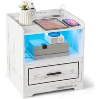 Nachttisch mit led Licht, USB-Anschluss und Typ-C-Ladestation, Nachtschrank mit Bewegungssensor, Beistelltisch mit offenem Fach und Schublade, Nachttisch mit led Licht, USB-Anschluss und Typ-C-Ladestation, Nachtschrank mit Bewegungssensor, Beistelltisch mit offenem Fach und Schublade, von COSTWAY