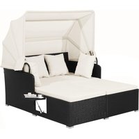 Rattan Loungebett mit einziehbarem Baldachin, klappbaren Tablett & Kissen, 2-Personen Gartenliege - Costway von COSTWAY