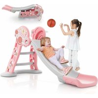 Rutsche Outdoor, 3 in 1 Kinderrutsche & Leiter & Basketballkorb, Kinder Rutsche ab 18 Monaten (Rosa) - Costway von COSTWAY