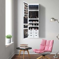 Schmuckschrank mit led, Ganzkörperspiegel, hängend, abschließbarer Wandschrank, Spiegelschrank, platzsparender Schmuckorganizer, Weiß - Costway von COSTWAY