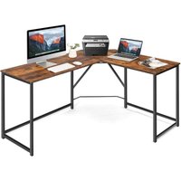 Costway - Schreibtisch, L-förmiger Computertisch, Gaming Tisch mit runder Ecke, moderner Ecktisch für Arbeit & Gaming, 148×120×75cm (Vintagebraun) von COSTWAY