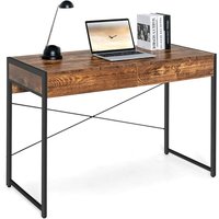Schreibtisch Computertisch mit 2 Schubladen, Kleiner Bürotisch pc Tisch, Arbeitstisch Officetisch 112 x 48 x 76 cm Rustikales Braun - Costway von COSTWAY