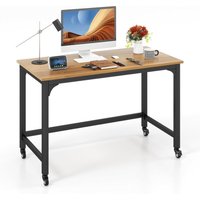 Costway - Schreibtisch mit Rollen, Computertisch mit Metallrahmen, Arbeitstisch mit 4 Rädern, Bürotisch rollbar, PC-Tisch, 120 x 60 x 76 cm, Natur von COSTWAY