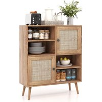 Sideboard Holz, Kommode mit 4 Fächern & 2 Türen, Anrichteschrank Rattan, Schrank modern, 80 x 29,5 x 97cm - Costway von COSTWAY