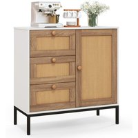 Sideboard Rattan, Kommode mit 1 Tür und 3 Schubladen, Küchenschrank 80 x 35 x 80,5 cm, Wohnzimmerschrank Buffetschrank Kücheninsel für Küche, von COSTWAY