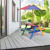 Sitzgruppe Holz Kinder Sitzgarnitur Kindermoebel mit Sonnenschirm Kindertisch Picknickbank 4 Sitze verfuegbar - Costway von COSTWAY