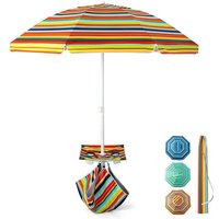 Sonnenschirm mit Tisch, Getränkehalter & Sandsack, ø 176 cm Strandschirm, upf 50+, 30° knickbar, Sonnenschutz mit Tragetasche & Erdspieß für Strand & von COSTWAY