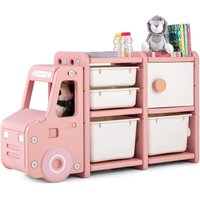 Spielzeugregal, 2 Ebenen Kinderregal mit Schrank und Aufbewahrungsboxen, Bücherregal für Kinder, Kinderzimmer Regal für Spielzeug Aufbewahrung, 110 x von COSTWAY