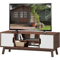 TV-Lowboard Fernsehschrank Holz, TV-Schrank für TVs bis zu 50', Fernsehtisch mit Türen und offenem Regal für Wohnzimmer & Schlafzimmer 120 x 39 x 47 von COSTWAY