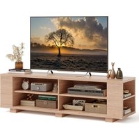 TV-Schrank, Lowboard für Fernseher bis zu 65 Zoll, Fernsehtisch mit 4 offenen Fächern, 4 Seitenfächern & verstellbaren Regalen, Fernsehschrank, von COSTWAY