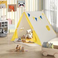 Costway - Tipi Zelt für Kinder, Tippi Kinderzelt für Drinnen, Spielzelt Baumwolle & Holz mit Fenster & Wimpelkette, Kinder Tipizelt Spielhaus für von COSTWAY