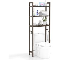 Toilettenregal 170cm, wc Regal mit 3 ablagen, Regal für Waschmaschine Metall, inkl. 3 Haken, mit höhenverstellbarer Querstange Braun - Costway von COSTWAY