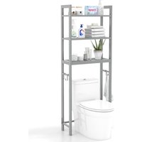 Toilettenregal 170cm, wc Regal mit 3 ablagen, Regal für Waschmaschine Metall, inkl. 3 Haken, mit höhenverstellbarer Querstange Grau - Costway von COSTWAY