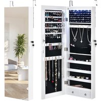 Costway - Verspiegelter Schmuckschrank mit 6 LED-Leuchten & 2 Schubladen , Schmuck Haengeschrank abschliessbar, Sipegelschrank Schrank Wand- / von COSTWAY