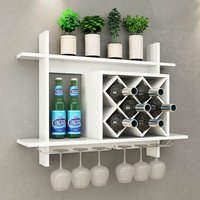 Weinregal mit Weinglashalter Flaschenregal Weinstaender Weinschrank Haengeregal Haengeweinregal Wandregal Weinflaschenhalter Holz weiss - Costway von COSTWAY