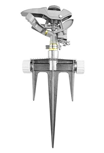 COSTWISE Pulsierender / Impuls-Rasensprinkler 16,6 m bei 1,4 bar bis 26,6 m bei 5,2 bar, Überwurf, Dreifachspieß für stabilen Halt, 5907544422501, Weiß/Grau von Cost Wise