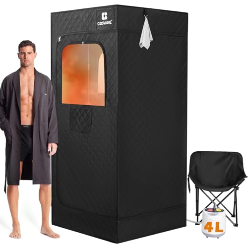 COSVALVE Tragbare Dampfsaunabox mit rotem Licht für Zuhause mit 1600 W 4 l Dampfgarer, Komfort-Klappstuhl, für den Innenbereich zu Hause, Saunazelt, persönliches Dampfbad zur Entspannung, 7,4 x 7,3 x von COSVALVE