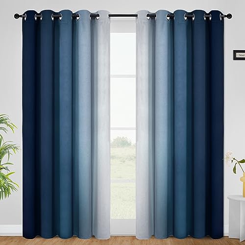 COSVIYA Vorhänge und Vorhänge, Ombré-Blau, 243,8 cm Länge, 2 Paneele, Ösen, Raumverdunkelung, lichtblockierend, isoliert, thermischer Farbverlauf, Fensterpaneele für Schlafzimmer/Wohnzimmer, 157,5 x von COSVIYA