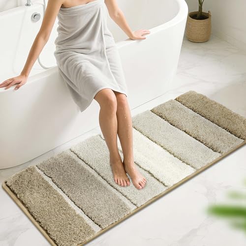 COSY HOMEER Badezimmerteppich, 149,9 x 50,8 cm, ultraweiche, saugfähige Badematte mit rutschfester TPR-Unterseite, maschinenwaschbar, zotteliger Teppich für Badezimmerboden, Beige COSY HOMEER Badezimmerteppich, 149,9 x 50,8 cm, ultraweiche, saugfähige Badematte mit rutschfester TPR-Unterseite, maschinenwaschbar, zotteliger Teppich für Badezimmerboden, Beige von COSY HOMEER