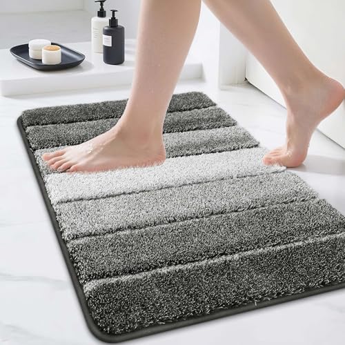 COSY HOMEER Badezimmerteppich, 61 x 43,2 cm, ultraweiche, saugfähige Badematte mit rutschfester TPR-Unterseite, maschinenwaschbar, zotteliger Teppich für Badezimmerboden, Dunkelgrau von COSY HOMEER