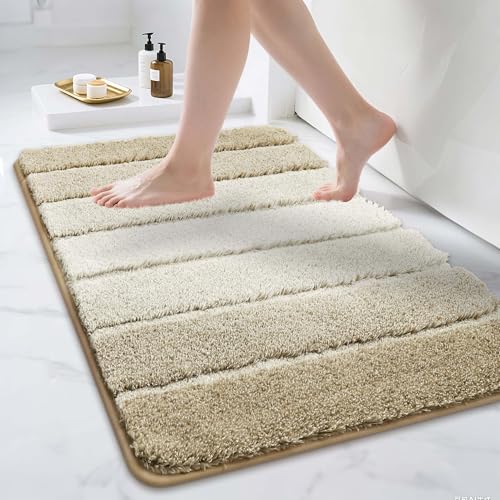COSY HOMEER Badezimmerteppich, 91,4 x 61 cm, ultraweiche, saugfähige Badematte mit rutschfester TPR-Unterseite, maschinenwaschbar, zotteliger Teppich für Badezimmerboden, Beige von COSY HOMEER