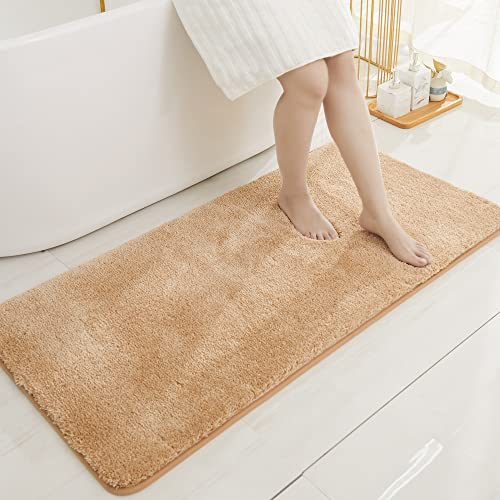 COSY HOMEER Badteppiche für Badezimmer, extra dick – rutschfeste Badematten, weiches Plüschgarn, zottelig, 100 % starke Mirco-Polyester-Matte, Wohnzimmer, wasserabsorbierend (beige, 61x121 cm) von COSY HOMEER