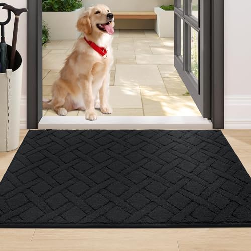 COSY HOMEER Schmutzfangmatte Innen 80 x 120 cm, Fussmatte Innen Waschbar, Maschinenwaschbare rutschfeste Fußmatte, Absorbierend Schmutzfangmatten für Hintertür, Eingang, Flur, Küche, Schwarz von COSY HOMEER